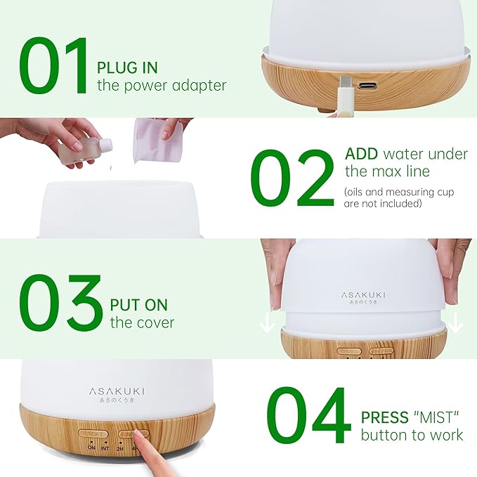 ASAKUKI Essential Oil Diffuser, 300ml Aromatherapy Oil Humidifier | Ultrasonic - Image 5