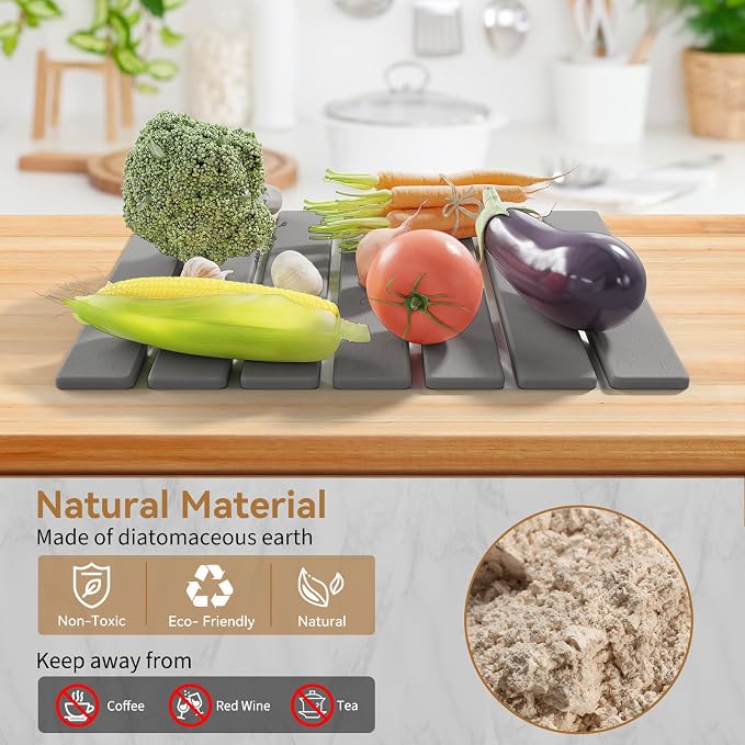 Foldable Stone Dish Drying Mat, 15.5"x11.8" Quick Dry Kitchen Board | Made of - Image 6