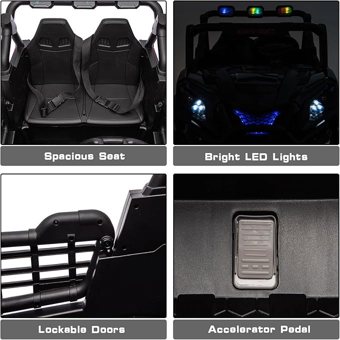 24V 2-Seater Ride On Car, Side by Side Kids Ride On Truck with Remote Control, Battery Powered Electric Car for Kids, Off-Road Ride On Truck with Bluetooth, Black