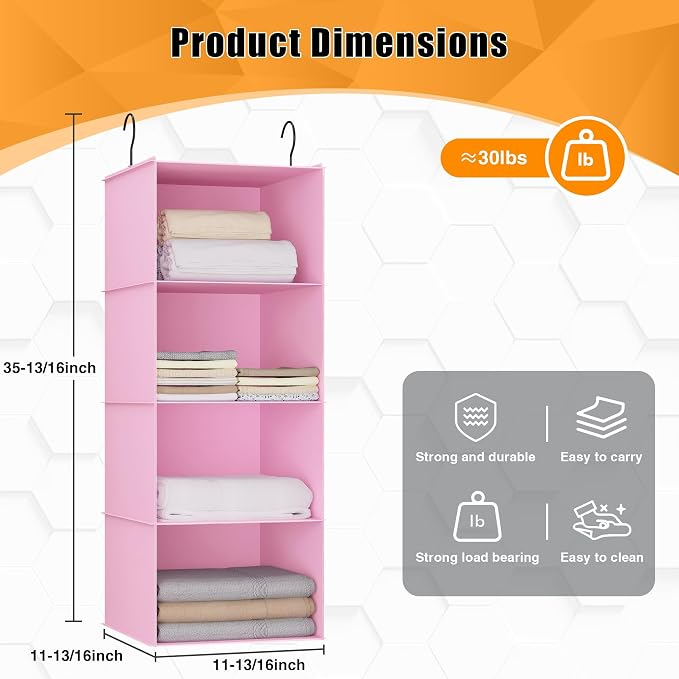 Hanging Closet Organizer 4-Shelf, Oxford Fabric Wardrobe Storage, shoes & - Image 3