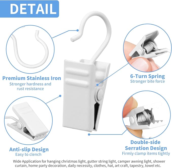 Curtain Clips Hooks, 100 Pack Stainless Iron Drapery Hooks Clips - Image 3
