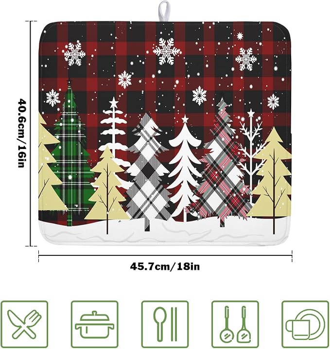 Christmas Dish Drying Mat for Kitchen Counter 16”x18” Christmas Tree Buffalo - Image 2