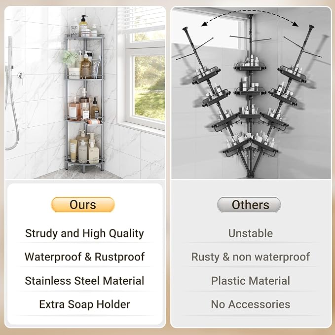 ELYKEN Corner Shower Caddy Standing, 4 Tier Metal Shower Organizer - Image 7