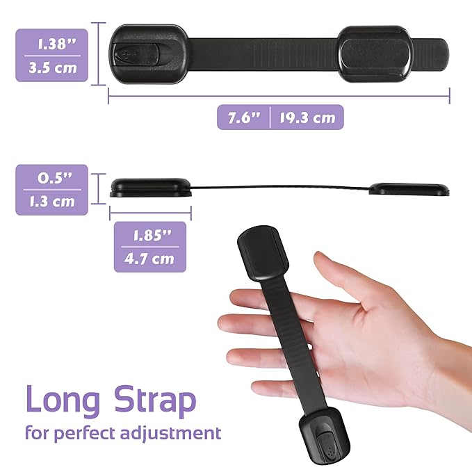 Baby Proofing Safety Cabinet Locks - Child Proof Latches for Drawer Cupboard Dresser Doors Closet Oven Refrigerator - Adjustable Childproof Straps by Oxlay - Black - 6 Pack