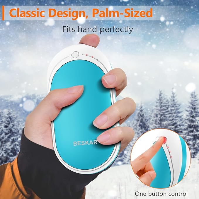 BESKAR Rechargeable Hand Warmer, 5200mAh Electric Hand Heater, Double-Sided Heating, USB Quick Charge, Portable Pocket Hand Warmer for Outdoor, Golf, Raynauds - Winter Gift
