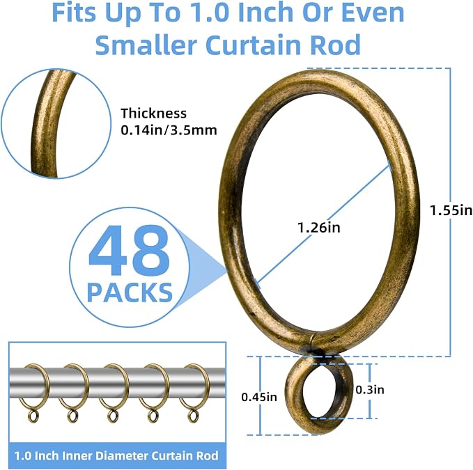 Curtain Rings with Eyelets, 48 Pack Metal Drapery Rings - Image 2