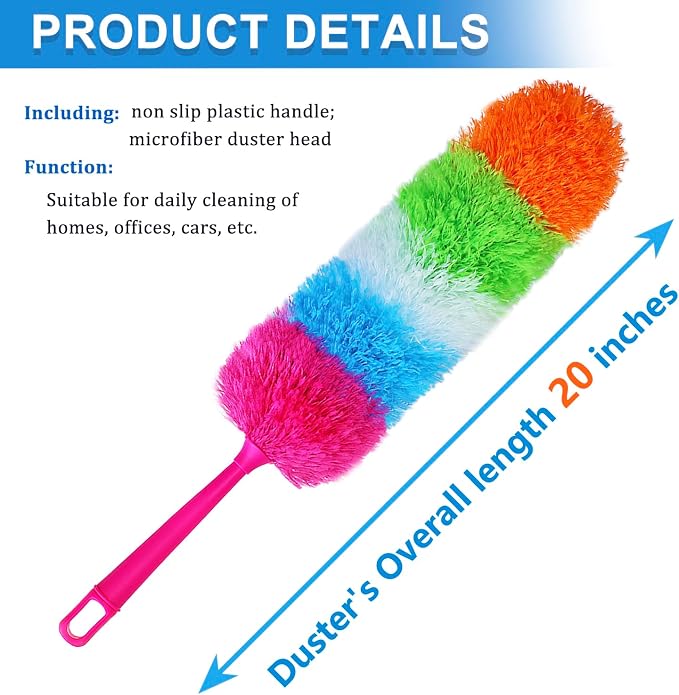 20-Inch Microfiber Hand Duster, Car Interior Detailing Duster, Rainbow Feather - Image 2