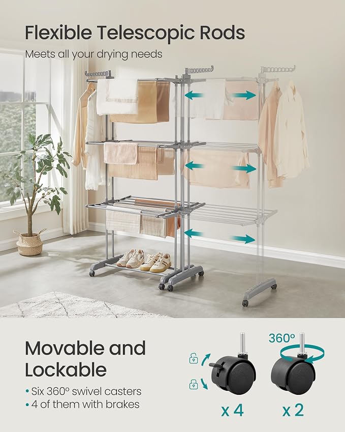 SONGMICS Clothes Drying Rack 4-Tier, Foldable Laundry Rack, Steel | Indoor - Image 3