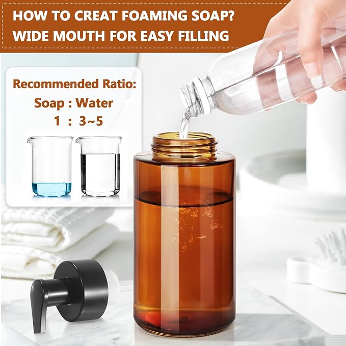 RYTOXILO Amber Foam Soap Dispenser, 10 oz/300ml Glass Foaming Soap Dispenser - Image 5