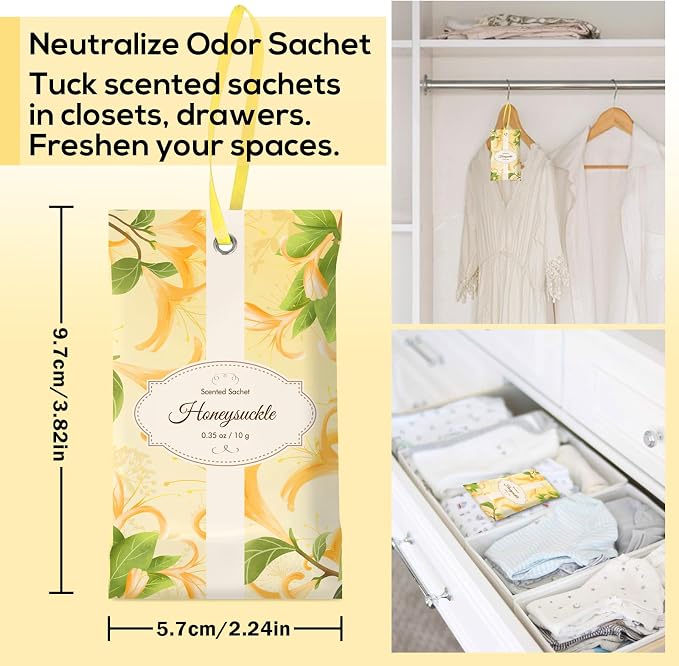 SCENTORINI Scented Sachets for Drawer and Closet, Honeysuckle Scent 14 Pack - Image 4