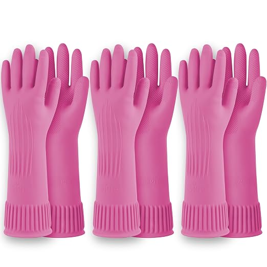 Rubber Dishwashing Gloves, Non-Slip Kitchen, 3 Pairs | Korean natural latex by QualityKitchenandHome