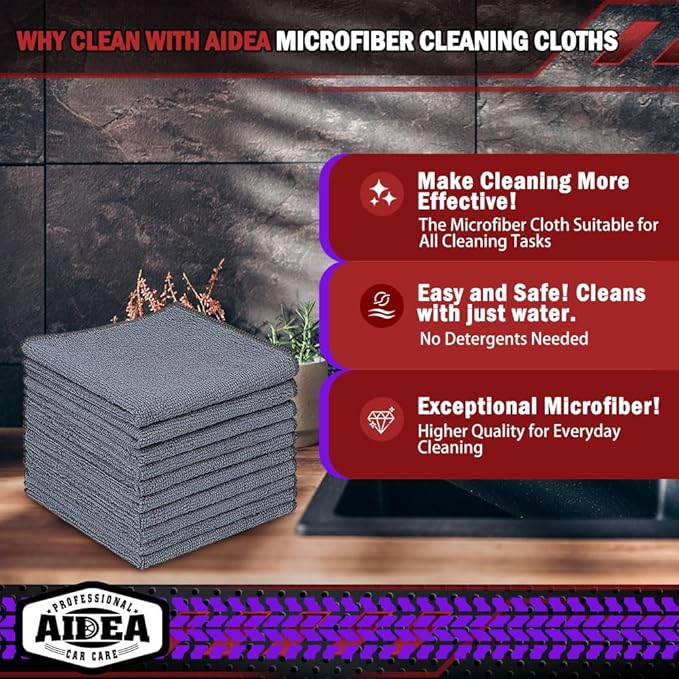 AIDEA Microfiber Cleaning Cloth Grey, Microfiber Towels 12×12" | Shop Towels - Image 2