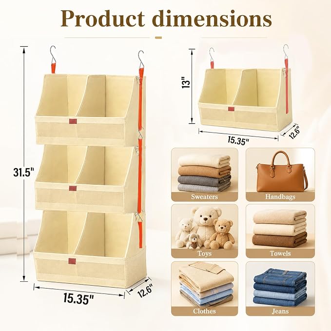 Hanging Closet Clothes Organizers and Storage Detachable 3 Tier Wider | Hanging - Image 2