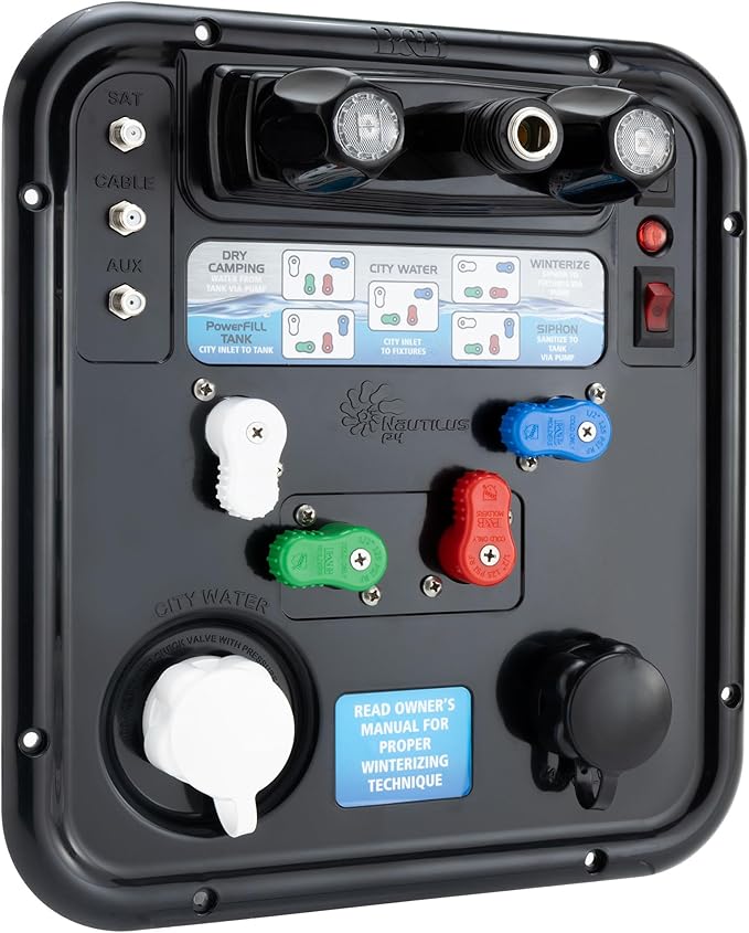 RecPro RV Water Management Panel | Nautilus P4 | 8-Function City-Water Fill | Made in America (Black)