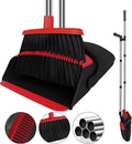 Red Broom and Dustpan Combo Set, Foldable Upright Storage Design by UDUK