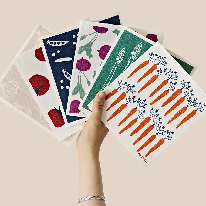 RECYCO Swedish Dishcloths for Kitchen | 6 Packs Veggie Melody Washable Dish by RECYCOHOMECOLLECTION
