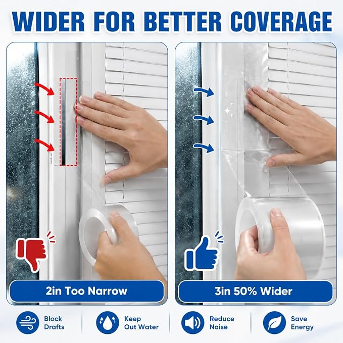 Window Sealing Tape, 3 Inch x 165 FT Clear Weather Stripping Tape - Image 7