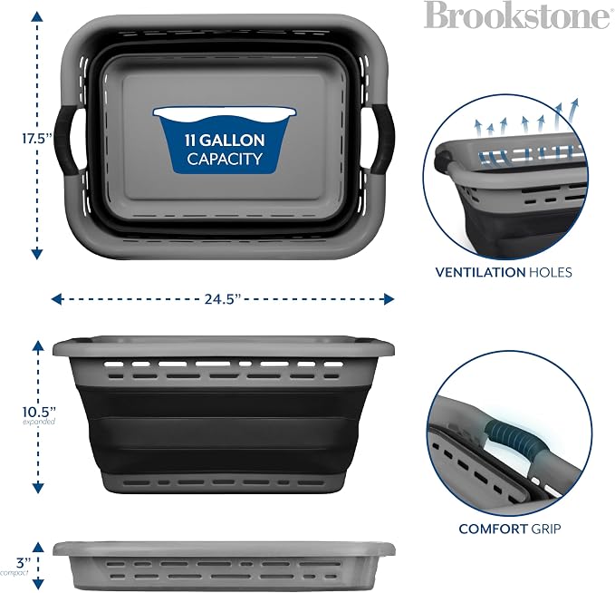 BROOKSTONE 11 GALLON XL 24" Collapsible Laundry Basket & Clothes Hamper - Image 6