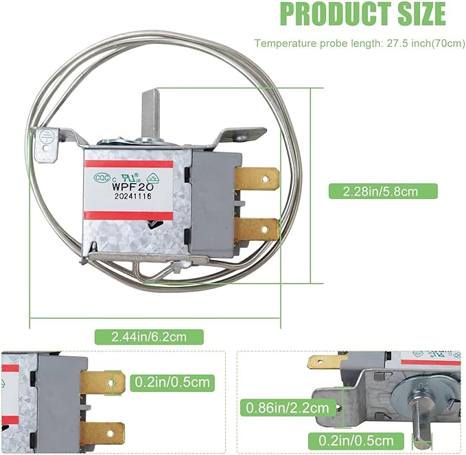 Mini Fridge Thermostat Universal WPF-20 Freezer Thermostat Controller Compatible for wpf16 and wpf18, Control Temperature of Fridge, Freezer, Display Cabinet, Congealer, Beverage Cooler