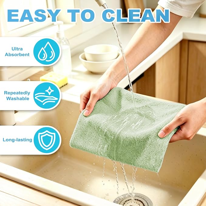 Puomue 55 Pack Microfiber Cleaning Cloth Roll, Tear Away Reusable Towels - Image 6