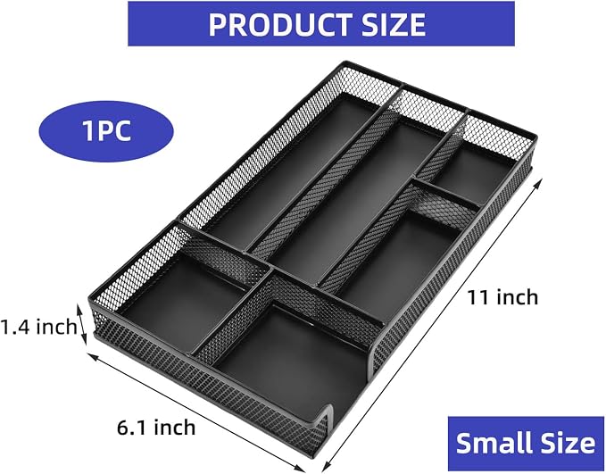 Desk Drawer Organizer, Small Metal Mesh Desk Organizer Tray | Pen Pencil Drawer - Image 3