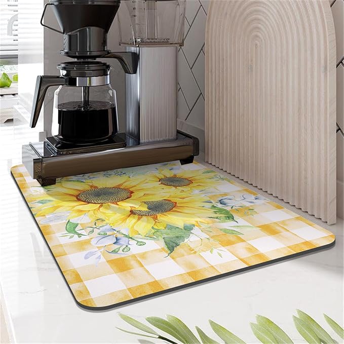 LOKHOM 12"x20" Dish Drying Mat，Sunflower Coffee Mat | Vintage Floral Prints - Image 9
