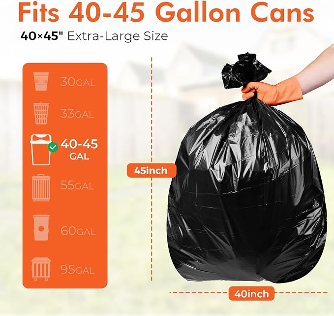 Delxo 40-45 Gallon Trash Bags, 40×45'' Large Black Garbage Bags | Star-Seal Can - Image 2