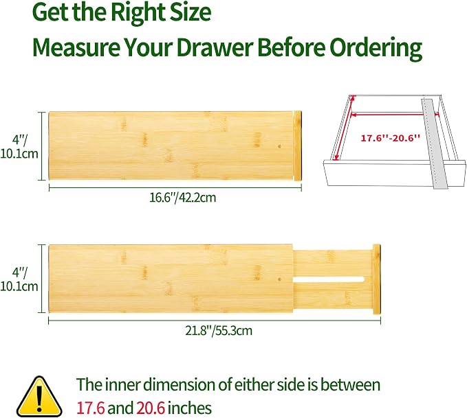 VaeFae 6 Pack Bamboo Drawer Dividers, Expandable Separators - Image 2