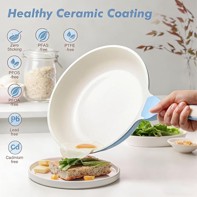 SENSARTE Nonstick Ceramic Frying Pan 12.5-Inch, Healthy Non Toxic Skillet, Induction Compatible Omelet Pan with Heat Resistant Handle, PFAS-Free, Blue