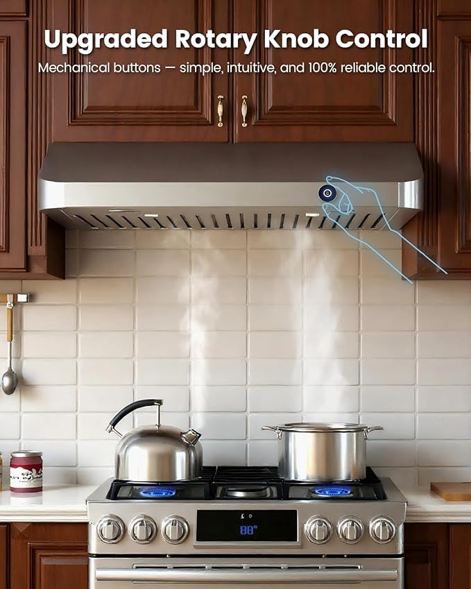 JOCO 42 Inch Under Cabinet Range Hood, 900 CFM Stainless Steel Kitchen Vent Hood, 4-Speed Knob Control C01-42K