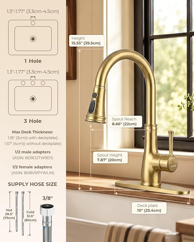 WEWE Brushed Gold Kitchen Faucet - Image 4