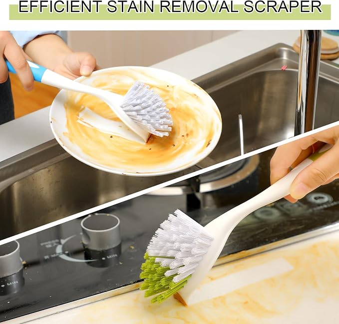 Didaey Dish Brush with Handle Kitchen Scrub Brush, 4 Colors, 11.02 x 3.15 x - Image 6