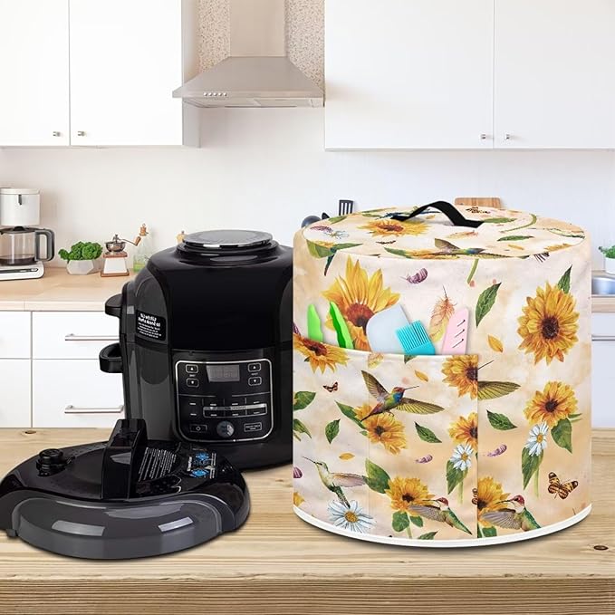 Hummingbird Covers Appliances Sunflower Pressure Cooker Cover Dust Cover for Kitchen Appliance Round Protective Cover Bag with Pocket and Handle Slow Cooker Bag