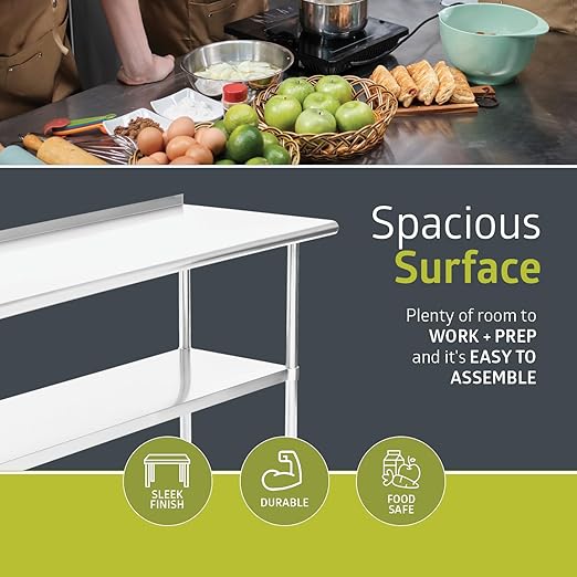 Pearington NSF Certified Stainless Steel Kitchen Prep and Work Table, Commercial Work Table for Restaurant and Home, 60" x 24", Stainless Steel