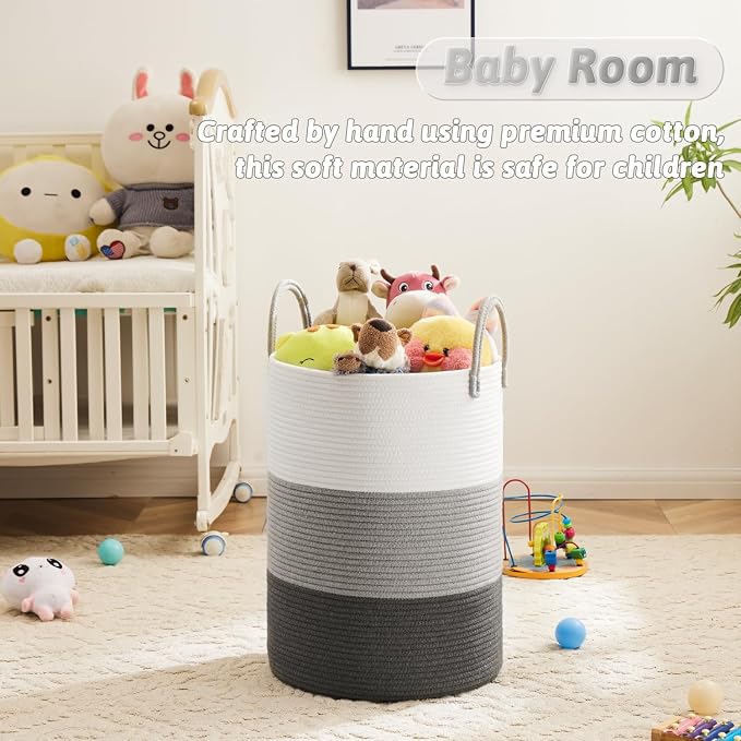 Artfeel Laundry Basket, Woven Cotton Rope Laundry Hamper, 80L - Image 3