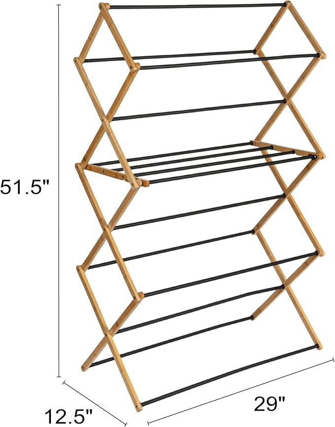 Household Essentials Bamboo Folding Clothes Drying Rack | Large Capacity - Image 2