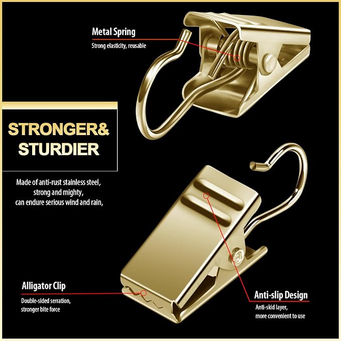 Teenitor 100 Pack Gold Curtain Clips Curtain Hooks, Stainless Steel Small Clips - Image 5