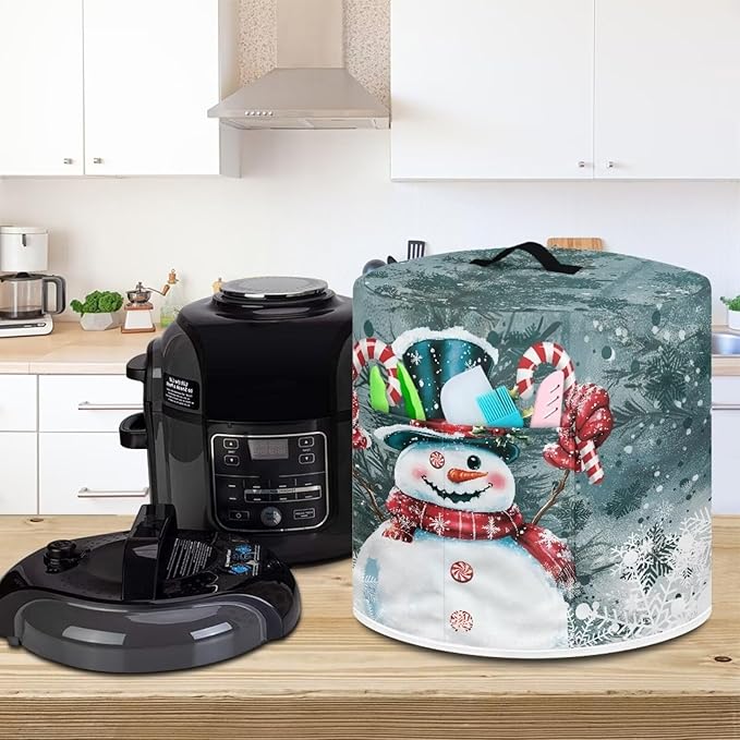 Kawaii Snowman Dust Cover for Kitchen Instant Pot Accessories Appliance Cover Quart Pressure Cooker Air Fryer Rice Cooker Kitchen Appliance Dust Covers with Storage Pockets Size S