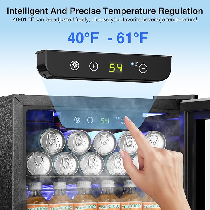 Kismile Mini Fridge 48L Refrigerator for 16 Bottle 68 Can,1.7 Cu.Ft Mini Refrigerator Cooler with Quiet Compressor,LED Light,Electronic Temperature Control for Home/Bar/Office 40-61℉,Silver