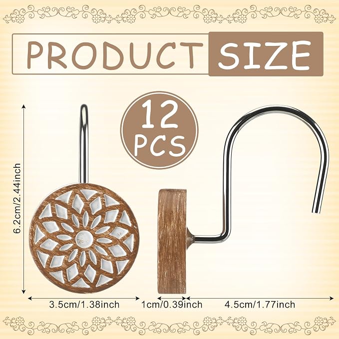 BreezeHug 12 Pcs Boho Shower Curtain Hooks Decorative Shower Curtain Hanger - Image 2