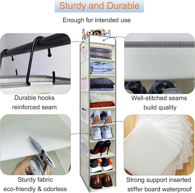 2 Pack Large-Sized Hanging Shoe Organizer 10-Shelf, Sturdy Hanging Closet - Image 4