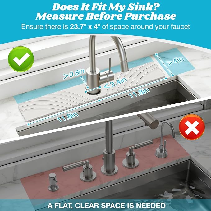 SpaceHacks Stone Faucet Mat for Kitchen Sink 23.7x4 in, Water Splash Guard - Image 2