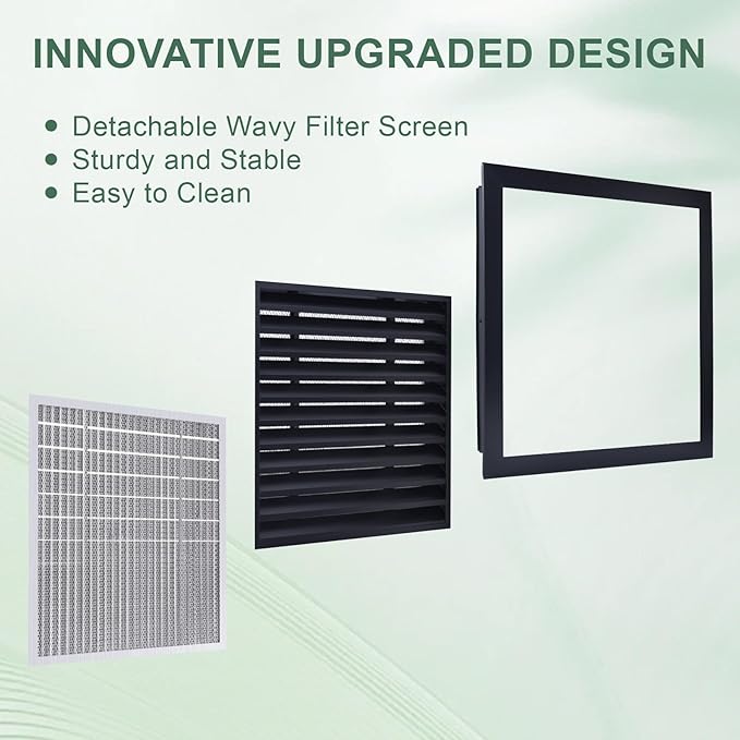 10"x10"Aluminum Attic Vent - Filter Screen for Removable,Vent Opening: 8" x 8"，Ideal for Gable and Sheds, Elevating Ventilation in Clean Spaces, Featuring a Refined Design