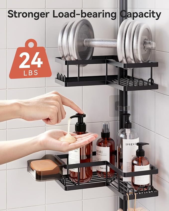 YASONIC Corner Shower Caddy Tension Pole, 25.7-109.1in Adjustable Shower Shelves - Image 6