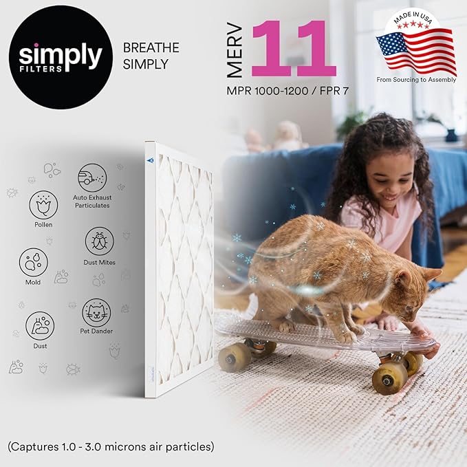 Simply 14x25x1 Air Filter, Merv 11, 6 Pack, For Home AC Furnace & HVAC (Actual Size: 13.75"x24.75"x0.75") DUST, Pet, & Allergy Control