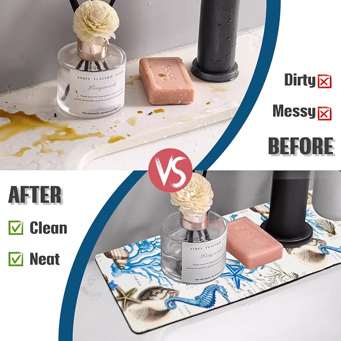 Sink Faucet Absorbing Mat, 2 Pack Drying Mat Around Faucet Sink Splash Guard - Image 5