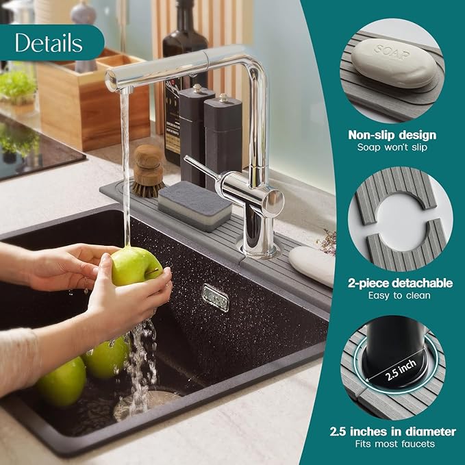 30 inch Kitchen Faucet Absorbent Mat - Diatomaceous Earth Splash Guard for Sink Faucet, Aesthetic Water Absorbing Stone Tray in The Modern Home(Grey, 30" x 3.9")