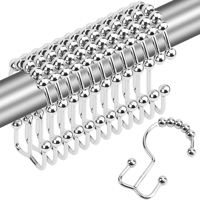 Gidse Shower Curtain Hooks, Sturdy Stainless Steel Double Sided Shower Hooks by Gidse