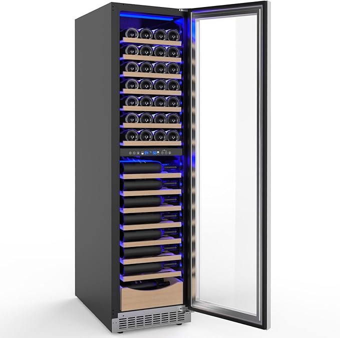 Antarctic Star 385L Wine Cellar Under Counter Built-in Beverage Cooler Mini Fridge Clear Glass Door Digital Memory Temperature Control, Beer Soda LED Light Safety Lock Quiet Operation