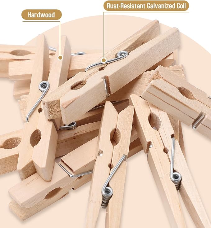 100 Pack Wooden Clothes Pins 2.9 Inch, Heavy-Duty Wood Clothespins | Wooden - Image 3